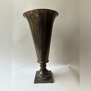 Bronze Colored Ribbed Metal Fluted Tulip Pedestal Vase Trophy Cup